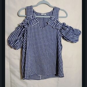 Liu Jo Navy Checkered Cold Shoulder Blouse